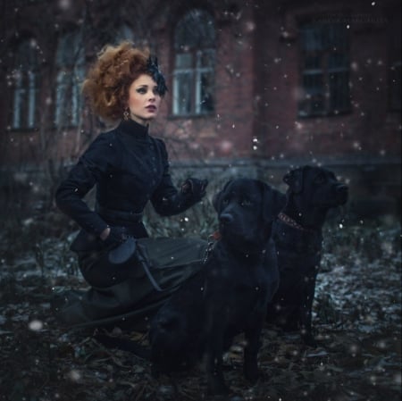 ♥ - black, lady, dogs, model