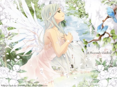 Anime Beauty - ascending, angel, anime angel, prayerful, safety, thoughtful, nature, beautiful, heavenly garden, anime, fairy