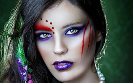 artistic woman - beauty, art, purple lips, makeup