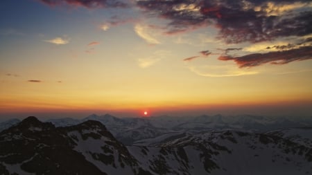 lovely mountain range at sunset - horizon, range, snow, sunset, mountains