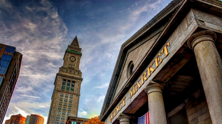 quincy market building in boston hdr - tower, hdr, city, sky, building