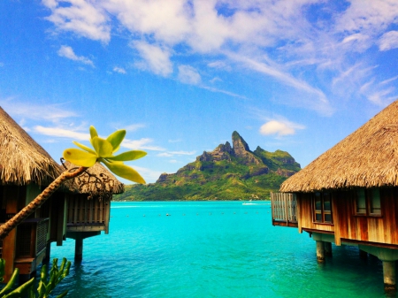 Holidays In Bora Bora - clouds, volcano, lagoon, French Polynesia, international tourist, beautiful, emerald waters, island, resort, mountain, barrier reef, paradise