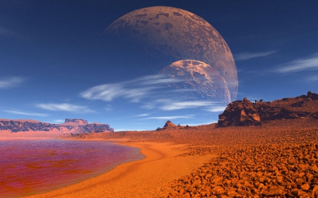 Red planet - moons, shore, water, beach