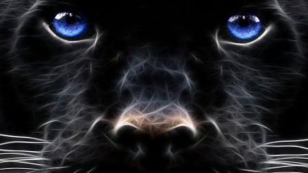 Panther - blue, pink, livingdoll, cat, black, big, grey, white, gray, whiskers, panther, fractal, big cat