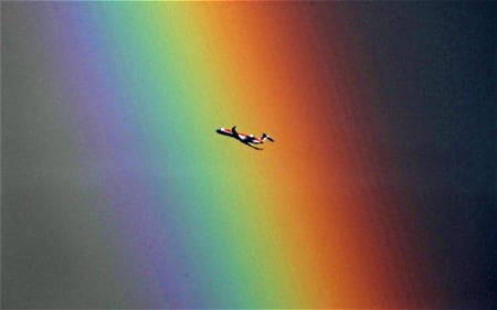 Airplane - passing, rainbow, sky, high