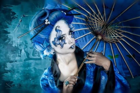 Geisha - woman, geisha, model, blue