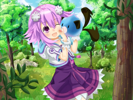 Happy - anime, neptune, blue, cute, dog, happy