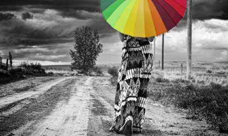 Rainbow - umbrella, rainbow, two colors, black and white, multicolors