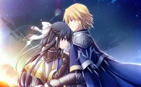 Liselle & Weisheit - love, game, couple, warrior, long hair, romance, cg