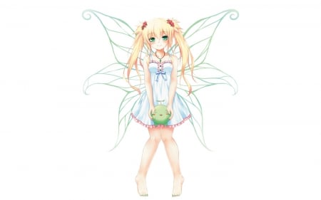 Fairy Chan - female, twintail, blond, simple, anime girl, blond hair, blonde hair, anime, twin tail, cute, adorable, girl, twintails, long hair, kawaii, twin tails, plain, fairy, happy, dress, blonde