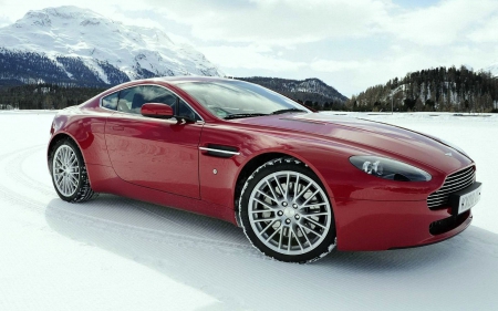 Astin Martin DB Coupe - red, aston martin, cars, snow