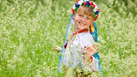 girl in field - girl, smile, field, wearing