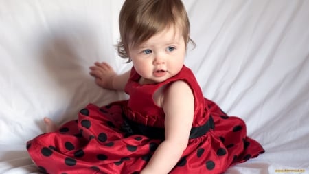 little girl in red - white, frock, cute, red