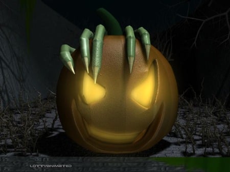 Pumpkin Halloween - claws, jacko lantern, hand, lit