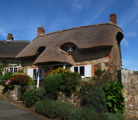 Thatched Cottage - road, thatched roof, cottage, garden