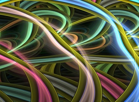 Ribbons - fractal, green, blue, pink