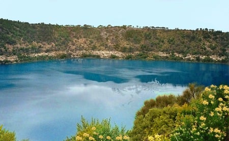 Blue Lake, Mt Gambier - lake, australia, flowers, trees