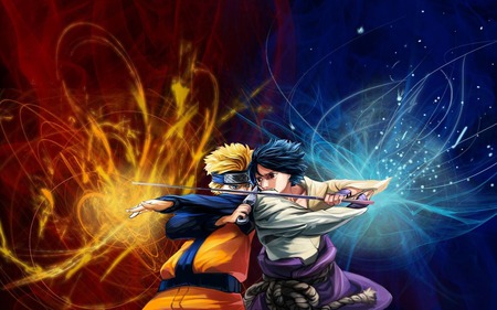 Naruro x Sasuke - anime, sasuke, blue, naruto, shippuden, orange