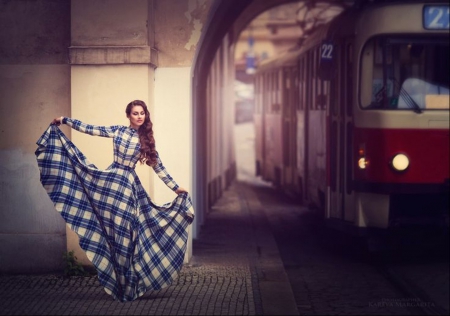 Model - train, beauty, woman, flying, beautiful, model