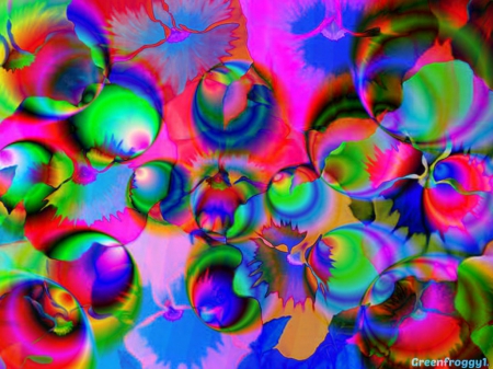 BUBBLES OVER FLOWERS - flowers, bubbles, creation, abstract