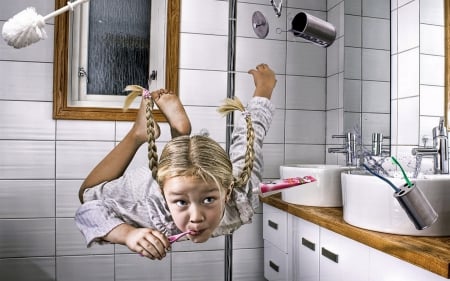 â™¥ - child, funny, flying, blonde, bathroom, girl, white, creative, fantasy