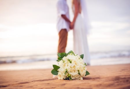 ♥Just Married♥ - bridal, flowers, beach, just married, wedding, couple, bouquet