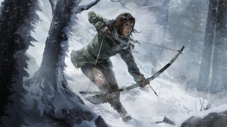 Rise of the Tomb Raider - xbox one, hunting, bow and arrow, rise, tomb, tomb raider, lara, game, rise of the tomb raider, raider, square enix, adventure, crystal dynamics, snow, action, croft, ps4, lara croft