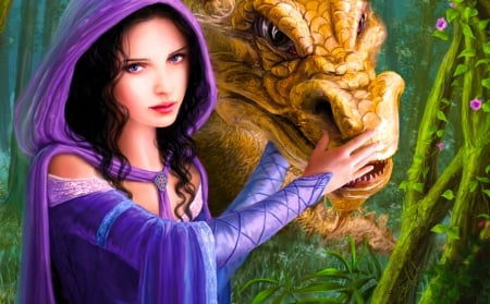 Lady and Dragon - woman, princess, lady, girl, wallpaper, lovely, fantasy, cg, art, beautiful, dragon, digital, cute