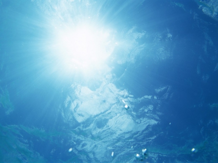 Underwater surface waves and sunlight - oceans, nature, surface vawes, sunlight, blue, water, sea, underwater