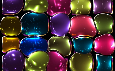 â™¥ - rainbow, pink, stained glass, bubbles, yellow, blue, green