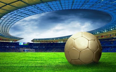 ♥ - sport, football, blue, ball, green, golden, stadium