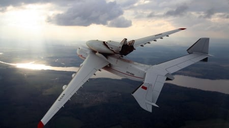 massive antonov an 225 carrying a shuttle - plane, clouds, flight, massive, shuttle