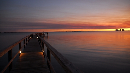 dock on the bay at sunset - horizon, pier, dock, sunset, bay