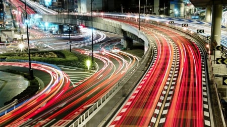 light on city highways in long exposure - long exposure, lights, city, night, highways