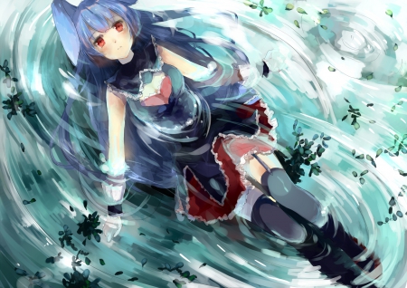 KuroUsagi - kurousagi, water, blue hair, cute