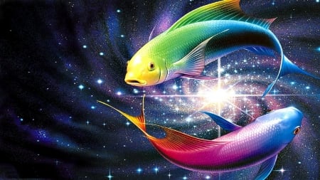 Koi Fish - red, animal, pink, livingdoll, yellow, blue, rainbow, fish, koi fish, orange, green