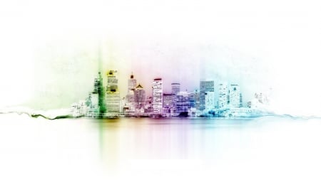 Rainbow City - rainbow, aqua, teal, livingdoll, white, purple, yellow, pink, red, blue, city, orange, green, lavender