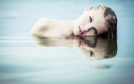 blonde - beauty, lake, cute, bath