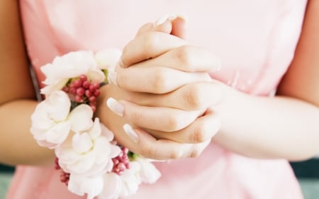 bridesmaid - french, flower, manicure, pink