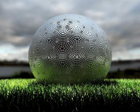 The ball - silver, green, ball, football, grass