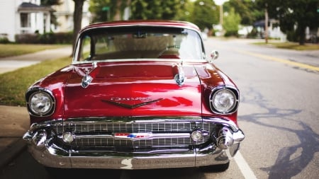 classic red chevy - classic, street, car, red