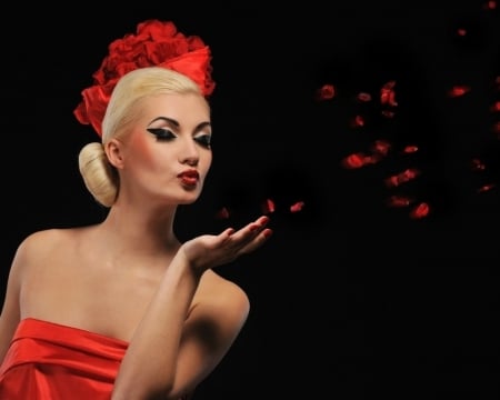 A kiss - red, kiss, woman, model