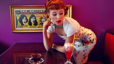 Girl in the Cafe - beauty, cafe, skirt, model