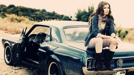 American car and girl - beauty, skirt, car, model