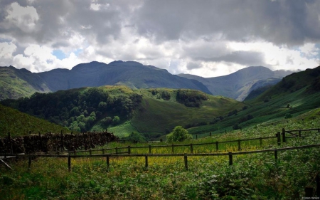 Borrow dale the lake Districtuk - forest, mountains, wallpaper, landscape, abstract, hd, sky, clouds, photography, field, scene