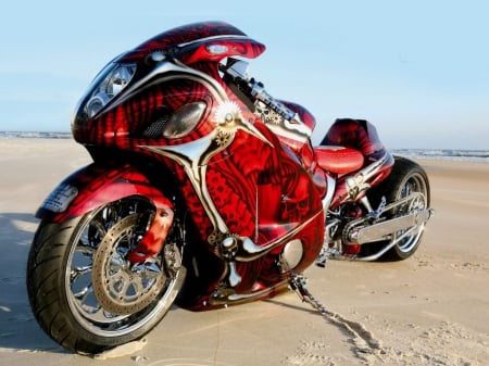 Customized Red Suzuki - bike, motorcycle, Red Suzuki, Customized