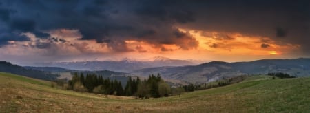 splendor our planet - fields, trees, sunset, clouds