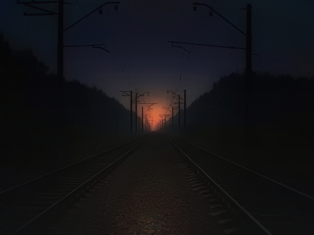 Toward dusk - railway, dusk, amazing, sunset