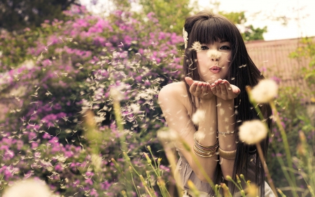 happy girl - summer, seeds, garden, flower