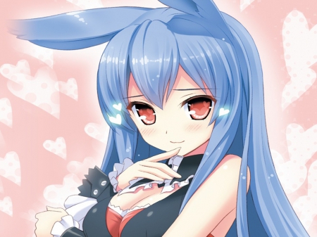 Usa Chan - pretty, anime, heart, kawaii, female, blue, ears, pink, long hair, blue hair, plain, hd, usamimi, usa mimi, nice, spendid, anime girl, beautiful, hot, girl, simple, beauty, lovely, love, bunny, sweet, red eyes, usa, wonderful, cute, adorable, sexy